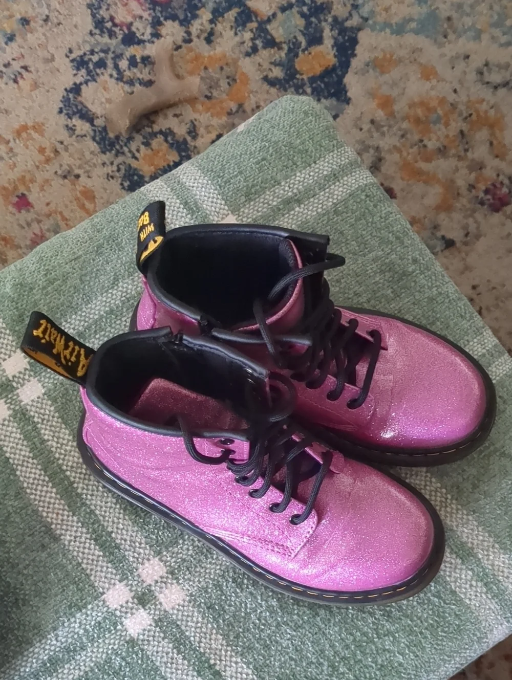 Dr. Martens Pink Glitter Combat Boots with Black Trim
